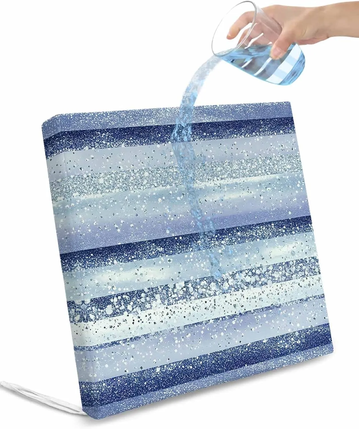 Outdoor Waterproof Cushion Covers Abstract Polka Dot Stripes Replacement Stretch Seat Slipcover for Patio, Blue Gradient Line Art Chair Couch Sofa Covers Furniture Protector Set of 2,22x22IN