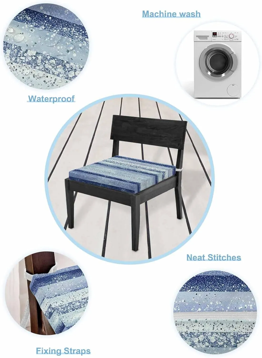 Outdoor Waterproof Cushion Covers Abstract Polka Dot Stripes Replacement Stretch Seat Slipcover for Patio, Blue Gradient Line Art Chair Couch Sofa Covers Furniture Protector Set of 2,22x22IN