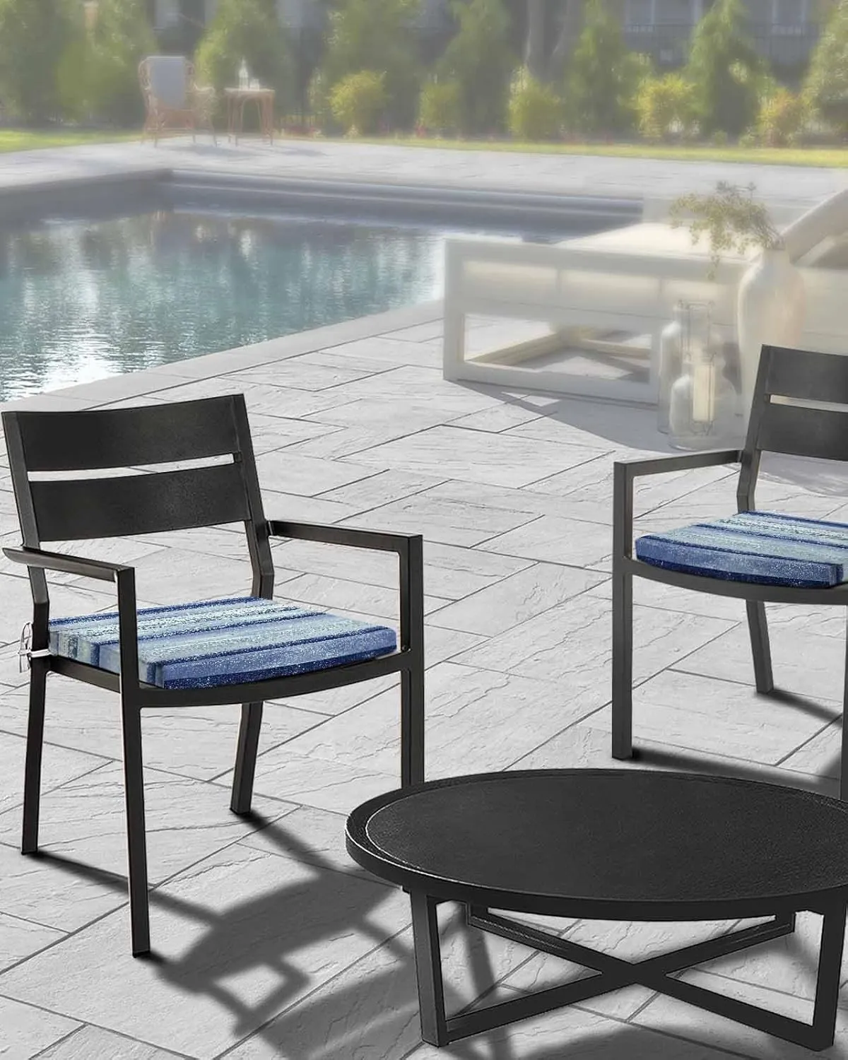 Outdoor Waterproof Cushion Covers Abstract Polka Dot Stripes Replacement Stretch Seat Slipcover for Patio, Blue Gradient Line Art Chair Couch Sofa Covers Furniture Protector Set of 2,22x22IN