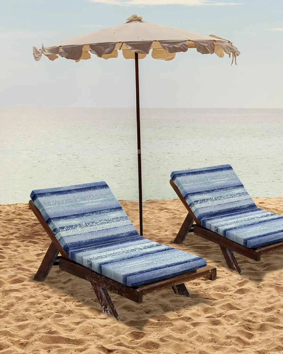 Outdoor Waterproof Cushion Covers Abstract Polka Dot Stripes Replacement Stretch Seat Slipcover for Patio, Blue Gradient Line Art Chair Couch Sofa Covers Furniture Protector Set of 2,22x22IN