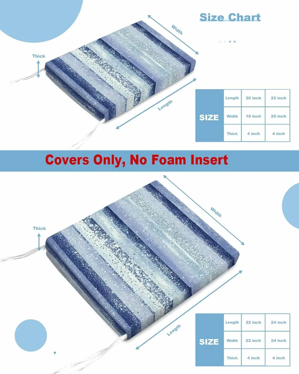 Outdoor Waterproof Cushion Covers Abstract Polka Dot Stripes Replacement Stretch Seat Slipcover for Patio, Blue Gradient Line Art Chair Couch Sofa Covers Furniture Protector Set of 2,22x22IN