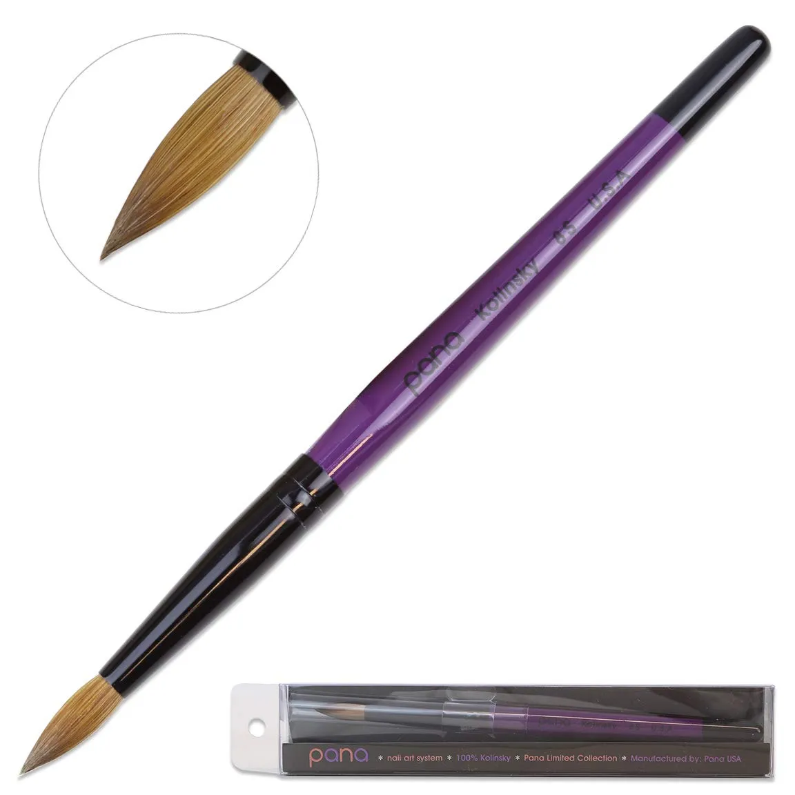 PANA Pure Kolinsky Hair Acrylic Nail Brush - Round Shape Black Ferrule with Purple Wood Handle (Size 8) - for Acrylic Nail Application, Nail Extension Manicure Pedicure Salon Beginner and Professional