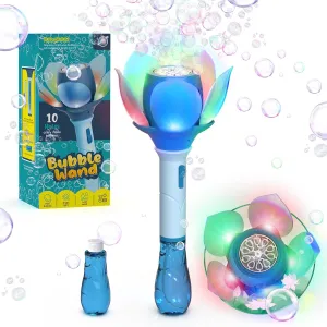 PANACARE Bubble Wand Blower for Kids Handheld Lotus Bubble Wand Automatic Bubble Machine with Battery/Light/10000 Bubbles/Bubble Solution Bubble Toy Gift for Girl Boys Party Weddings Outdoor Indoor