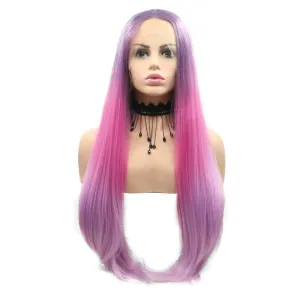 Pastel Purple/Red Violet Lilac/Ombre Pink Synthetic Lace Front Wigs for Women Long Straight Lace Front Wigs Ombre Purple Mermaid Wigs for Wedding Heat Resistant Fiber