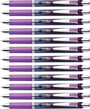 Pentel EnerGel Deluxe RTX Retractable Liquid Gel Pen, Medium Line, Needle Tip, Violet Ink, Box of 12 (BLN77-V)
