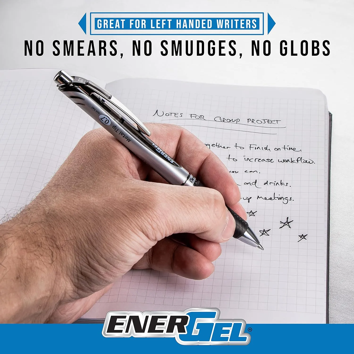 Pentel EnerGel RTX RT Liquid Gel Pen, Med, Metal Tip, (0.7mm), Blue Ink, Box of 12 (BL77PC12C1)