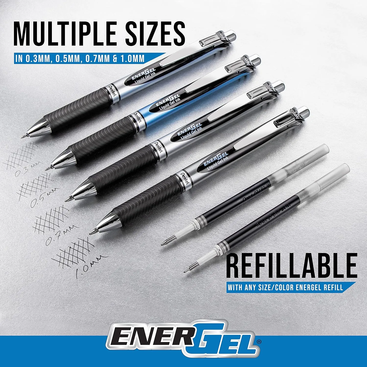 Pentel EnerGel RTX RT Liquid Gel Pen, Med, Metal Tip, (0.7mm), Blue Ink, Box of 12 (BL77PC12C1)