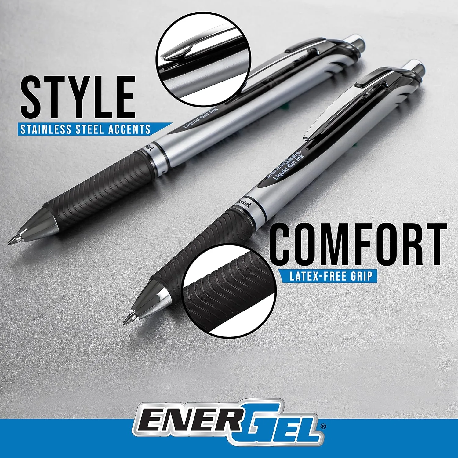 Pentel EnerGel RTX RT Liquid Gel Pen, Med, Metal Tip, (0.7mm), Blue Ink, Box of 12 (BL77PC12C1)