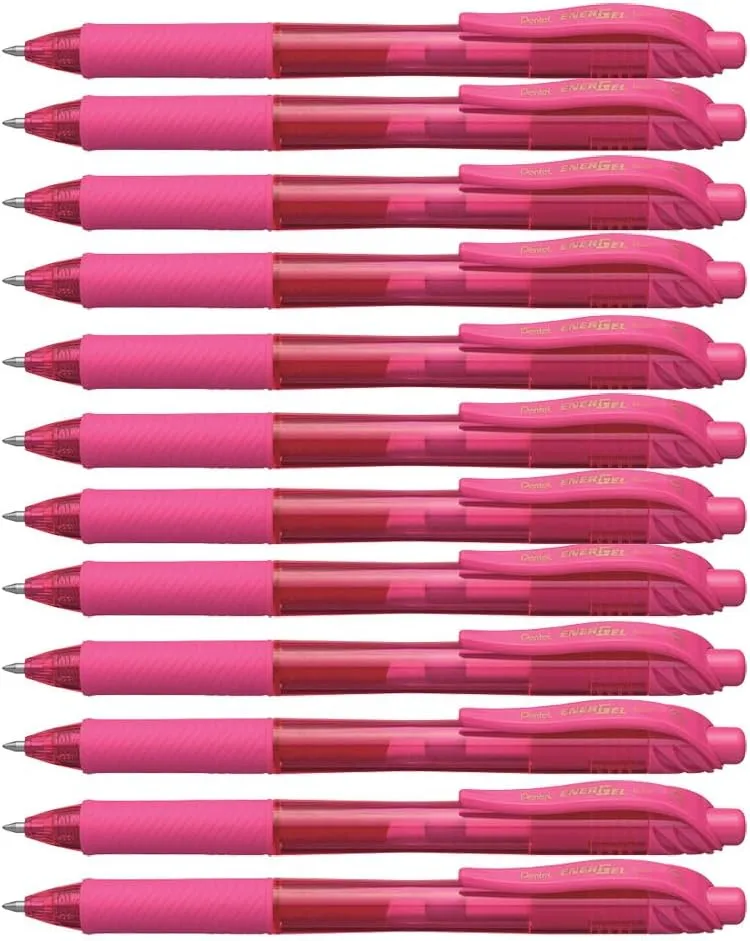 Pentel EnerGel-X Retractable Liquid Gel Pen (0.7mm) Metal Tip, Pink Ink, Box of 12 (BL107-P)
