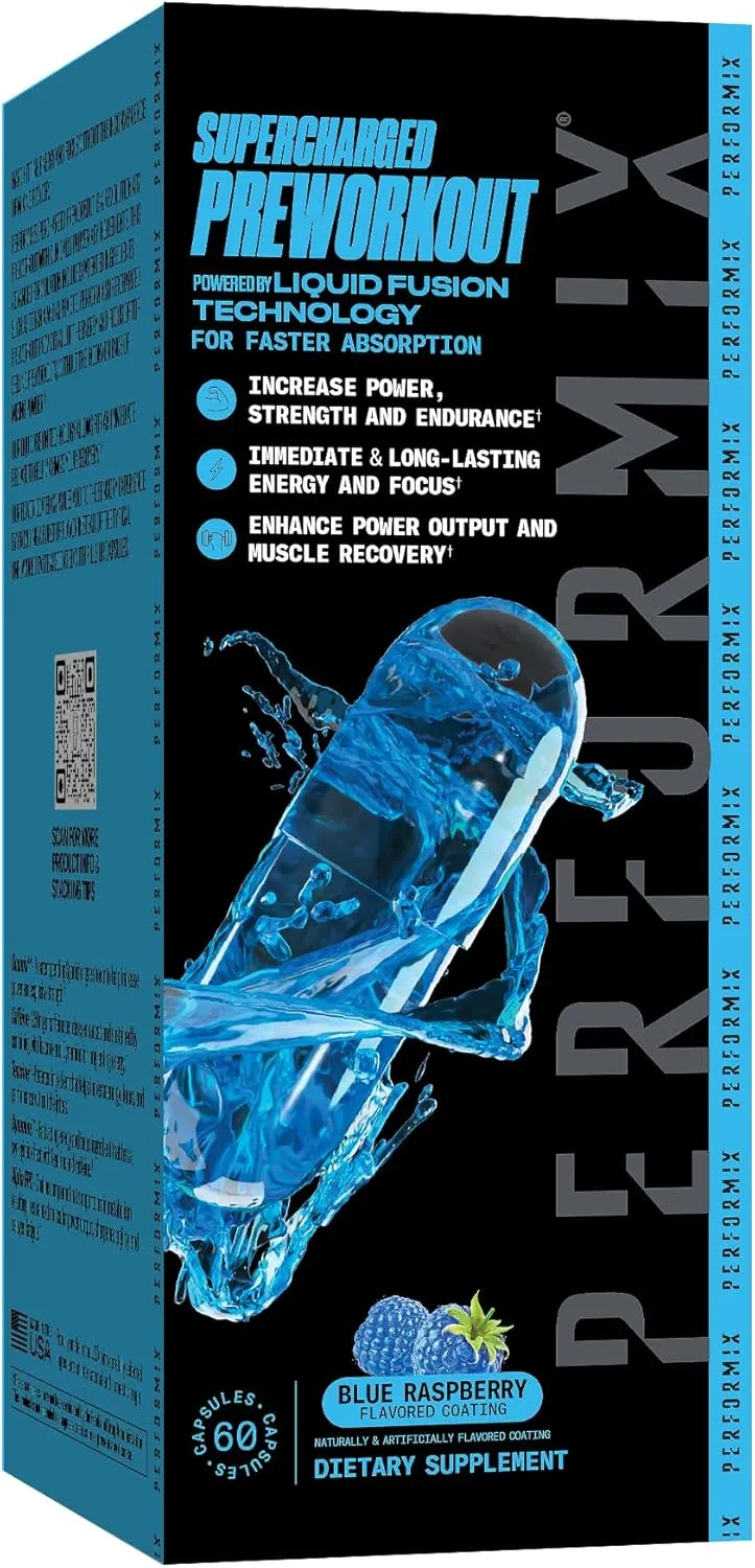 PERFORMIX Supercharged Preworkout - Sustained Energy, Endurance, and Focus - Premium Muscle Supporting Oceanix and Alpha GPC for Hardcore Traning and Body Building (60 Capsules)