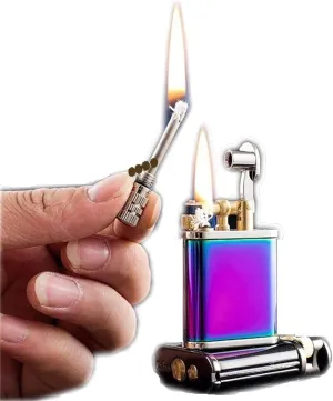 Permanent Match Lighter Trench Lighter Soft Flame Antique Rocker Arm Flint Wheel Kerosene Lighter 2 in 1 Vintage Kerosene Lighter(Purple)