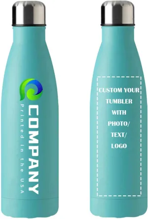 Personalized 17oz Insulated Water Bottle, Double Wall Stainless Steel Water Bottle Leak-Proof Thermos, Reusable Water Bottle for Sports & Travel, Blue, 1 Pack