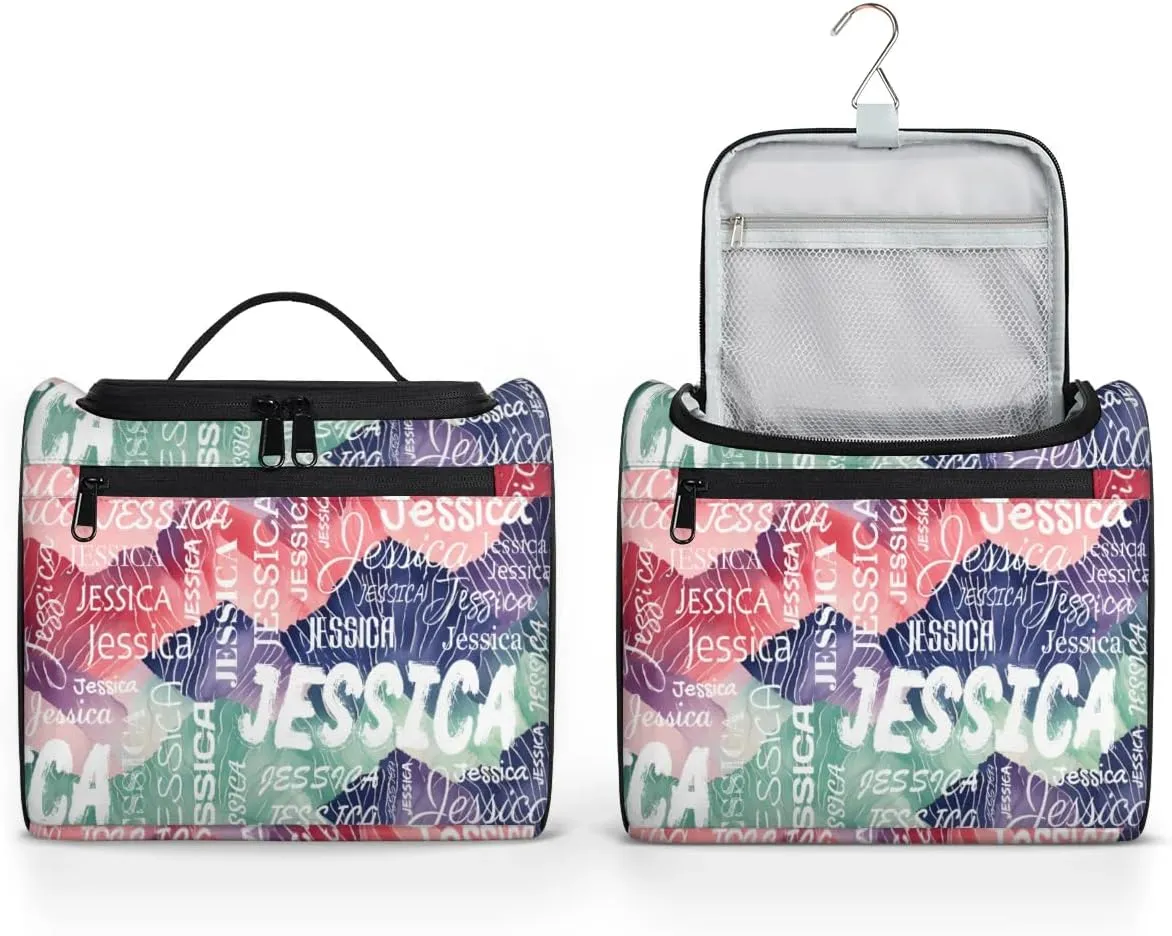 Personalized Travel Toiletry Bag for Women and Men, Hanging Travel Bag for Toiletries, Custom Makeup Organizer Bag for Cosmetics, Red Purple