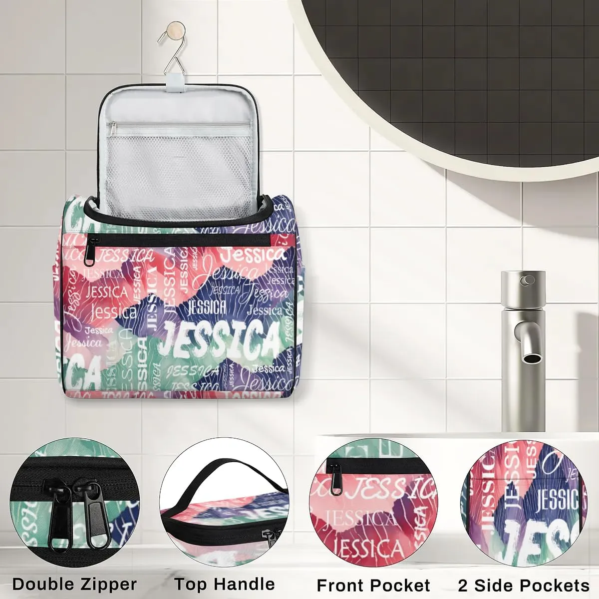 Personalized Travel Toiletry Bag for Women and Men, Hanging Travel Bag for Toiletries, Custom Makeup Organizer Bag for Cosmetics, Red Purple