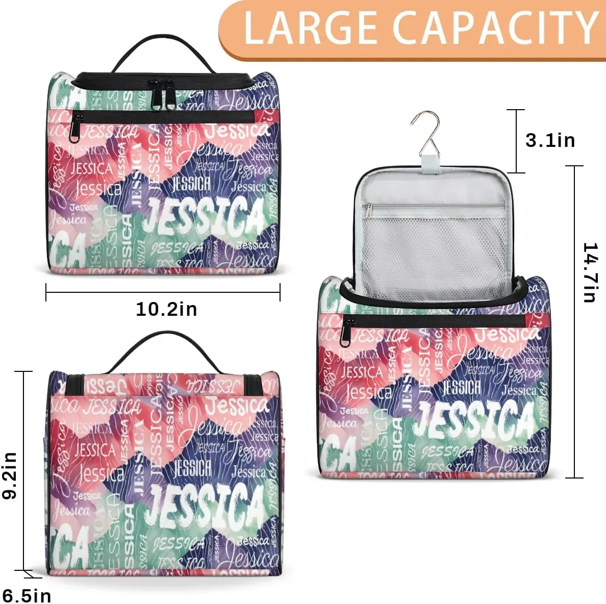 Personalized Travel Toiletry Bag for Women and Men, Hanging Travel Bag for Toiletries, Custom Makeup Organizer Bag for Cosmetics, Red Purple