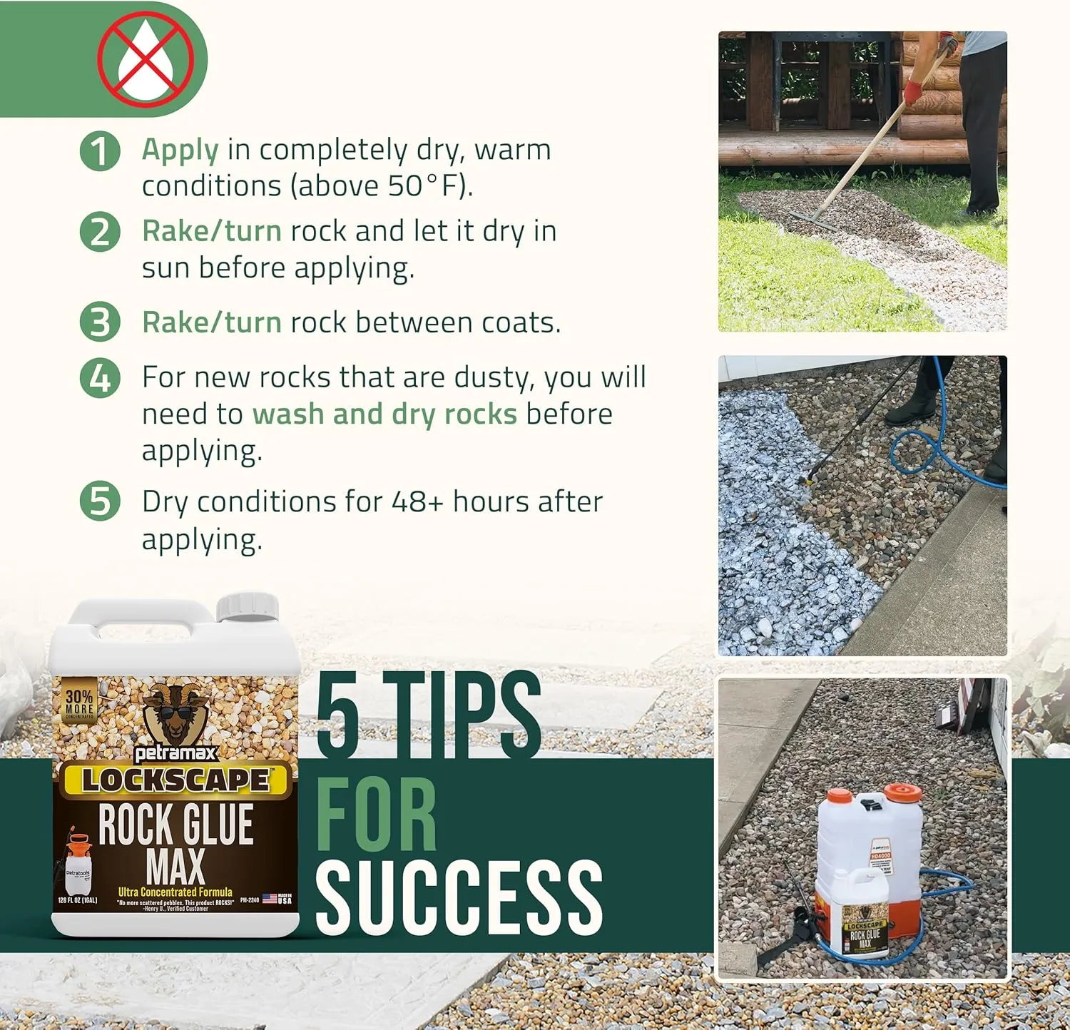 Petra Max Rock Glue for Landscaping, 1 Gallon - Wide Coverage & Pet Safe Mulch Glue for Rocks - Lockdown Gravel/Pebbles/Stones - Sticky Clear Gravel Binder & Decomposed Granite Stabilizer