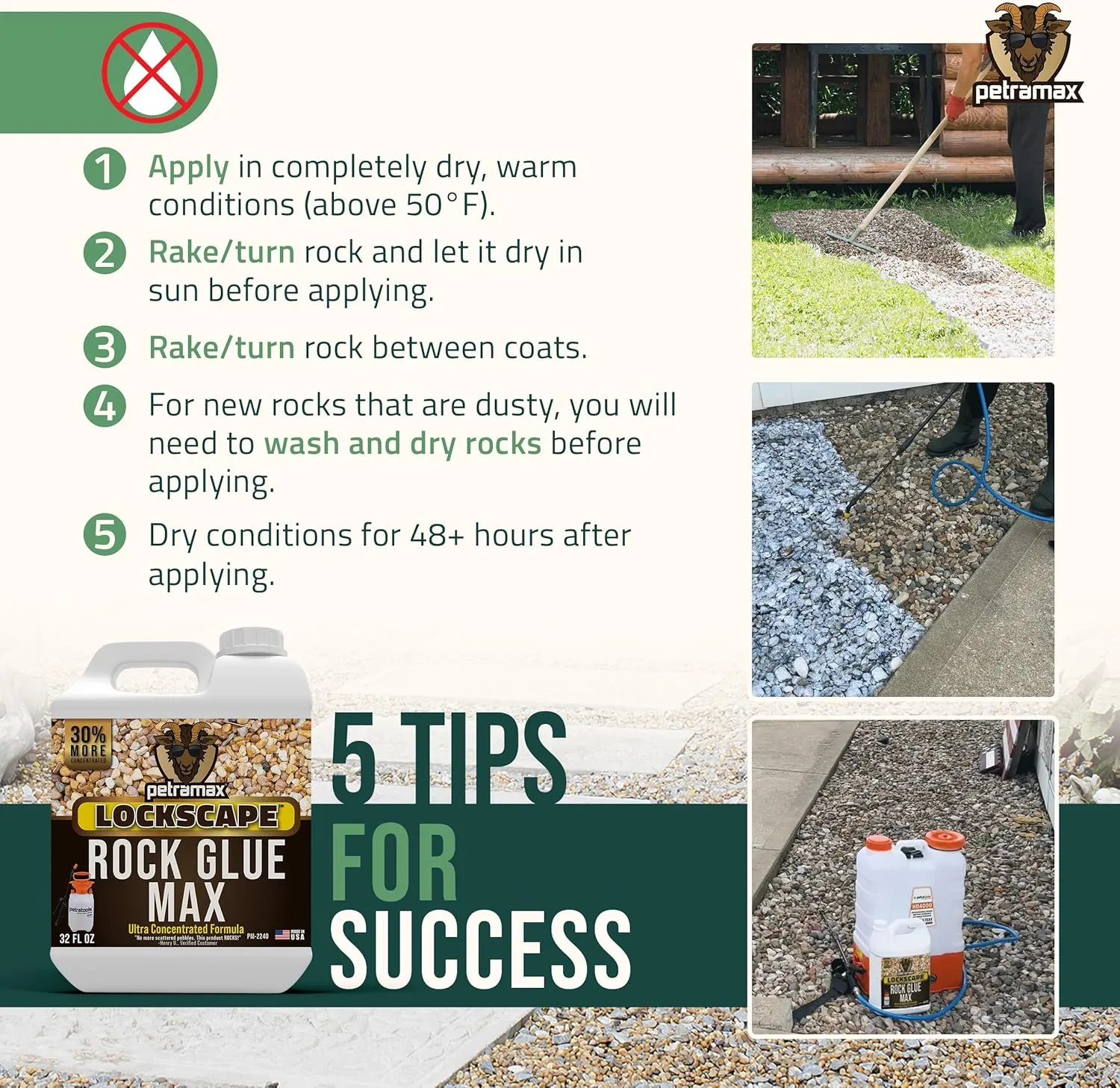 Petra Max Rock Glue for Landscaping, 32 Ounce - Ground Coverage & Pet Safe Mulch Glue for Rocks - Lockdown Gravel/Pebbles/Stones - Sticky Clear Gravel Binder & Decomposed Granite Stabilizer (50 Sq Ft)