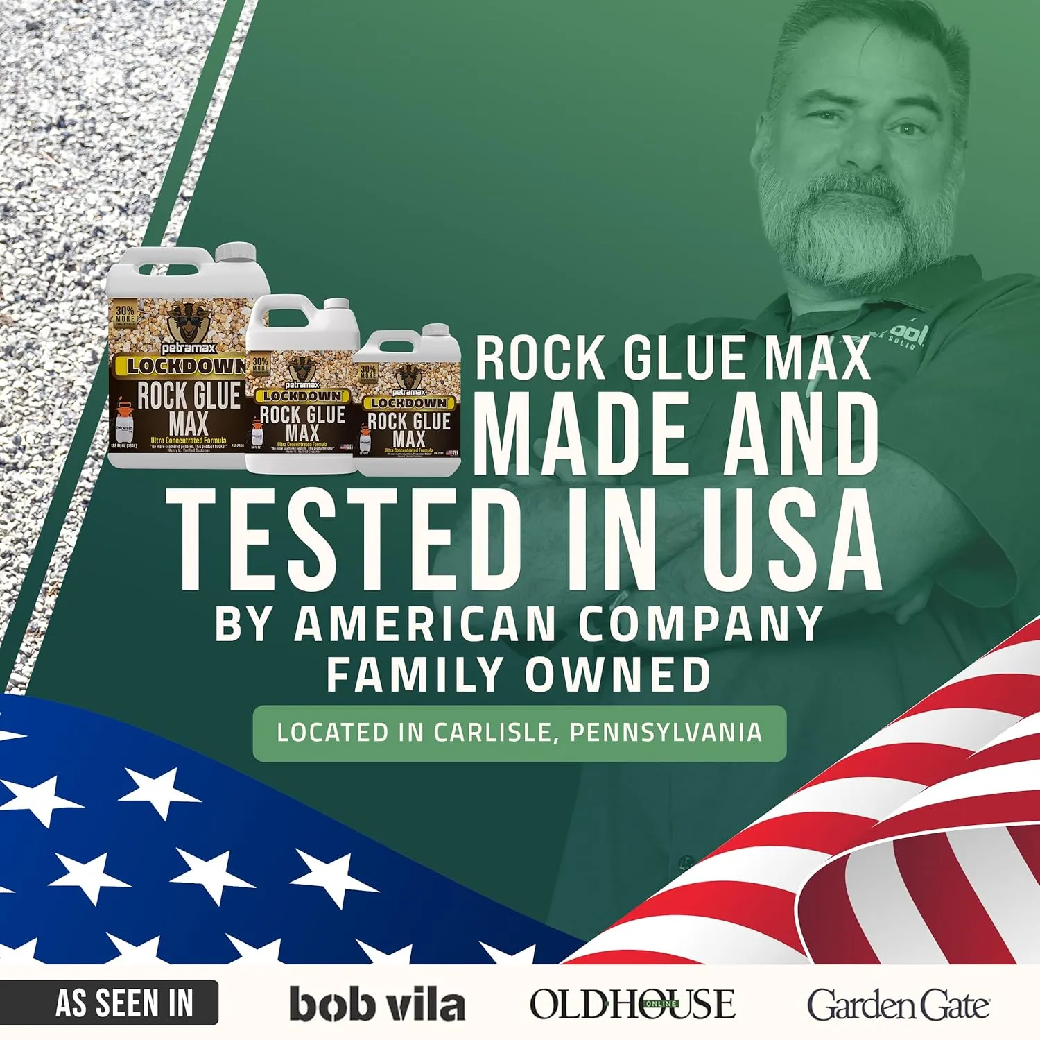Petra Max Rock Glue for Landscaping, 4 Gal - Wide Coverage & Pet Safe Mulch Glue for Rocks - Lockdown Gravel/Pebbles/Stones - Sticky Clear Gravel Binder & Decomposed Granite Stabilizer (1Gal x4)