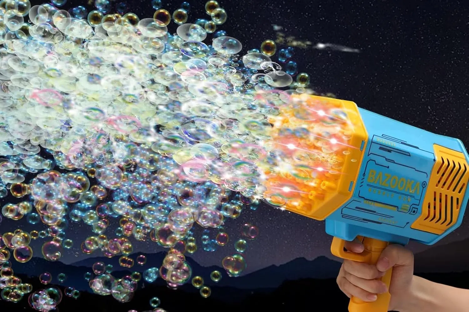 Petrella Toys Bubble Gun Bazooka Bubble Machine Gun 69 Hole Bubble Blaster Blower with Colored Lights Gifts for Kids Adults Outdoor Wedding Birthday Party Blue