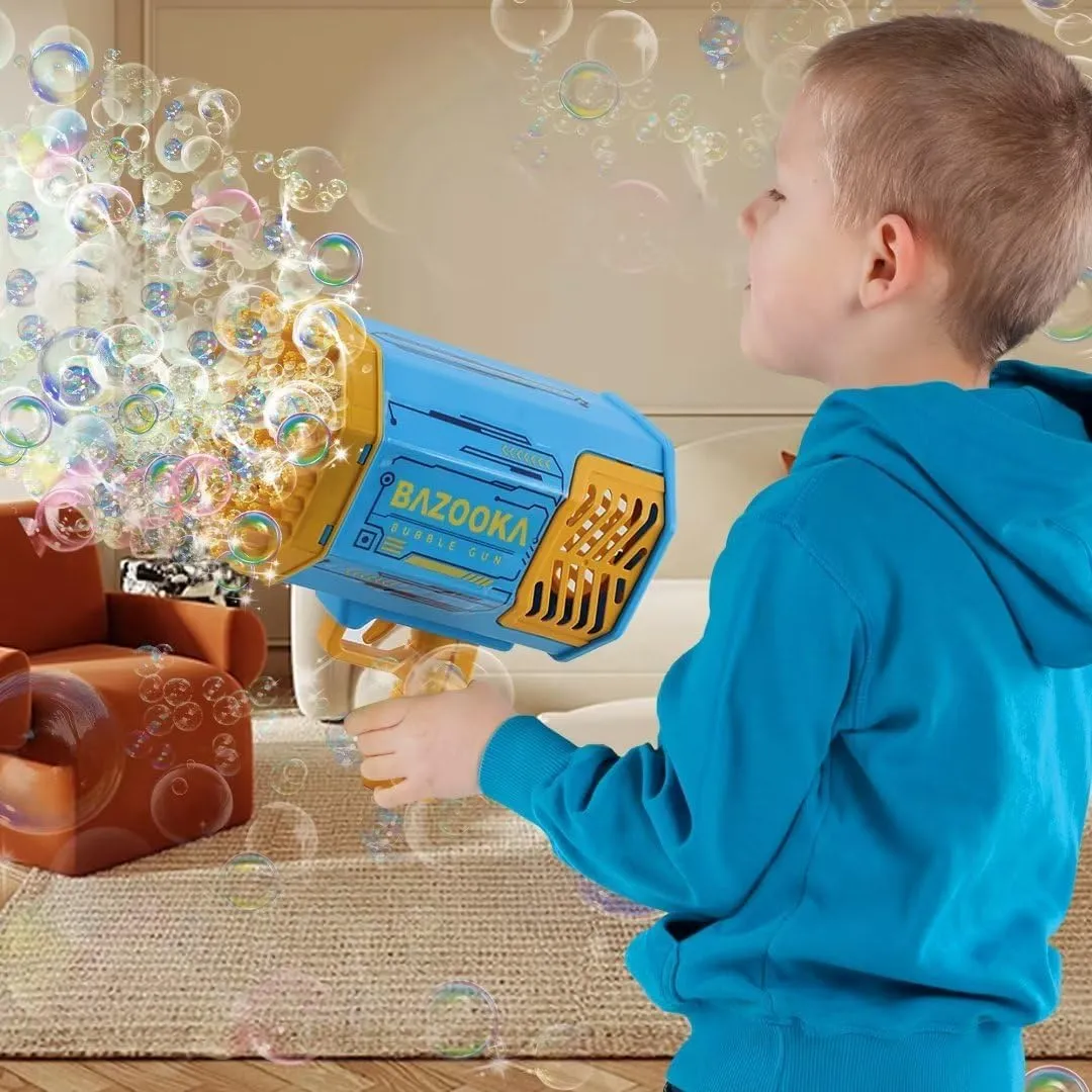 Petrella Toys Bubble Gun Bazooka Bubble Machine Gun 69 Hole Bubble Blaster Blower with Colored Lights Gifts for Kids Adults Outdoor Wedding Birthday Party Blue