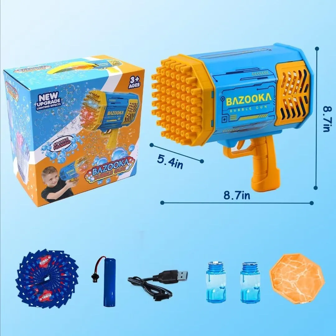Petrella Toys Bubble Gun Bazooka Bubble Machine Gun 69 Hole Bubble Blaster Blower with Colored Lights Gifts for Kids Adults Outdoor Wedding Birthday Party Blue