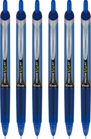 Pilot Precise V10 RT Retractable Liquid Ink Rollerball Pens, Bold Point, 1.0mm, Blue Ink, 6 Count