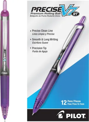 Pilot Precise V7 RT Refillable & Retractable Liquid Ink Rolling Ball Pens, Fine Point (0.7 mm), Purple, 12-Pack