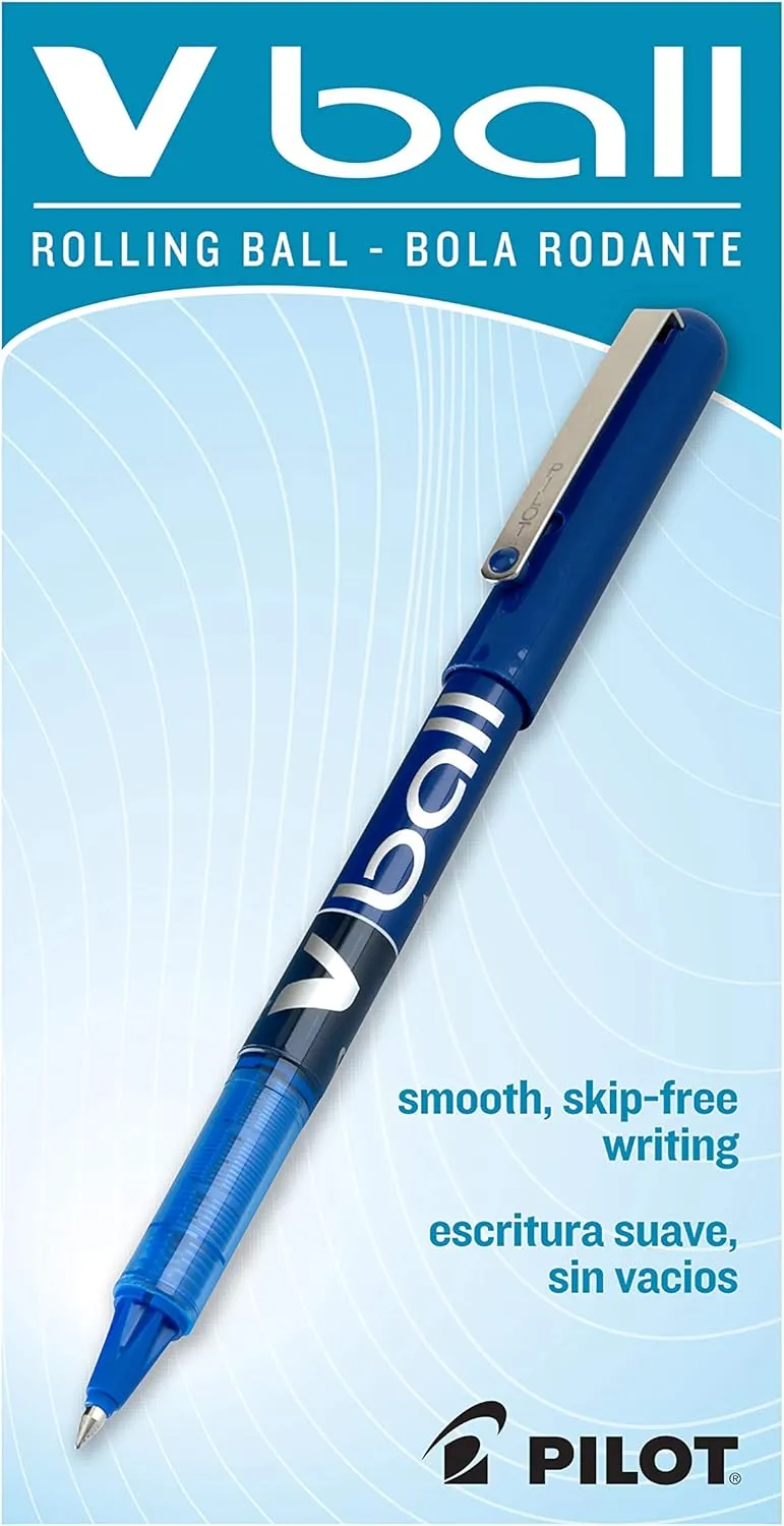 Pilot VBall Liquid Ink Rolling Ball Stick Pens, Extra Fine Point, Blue Ink, 12-Pack (35201)