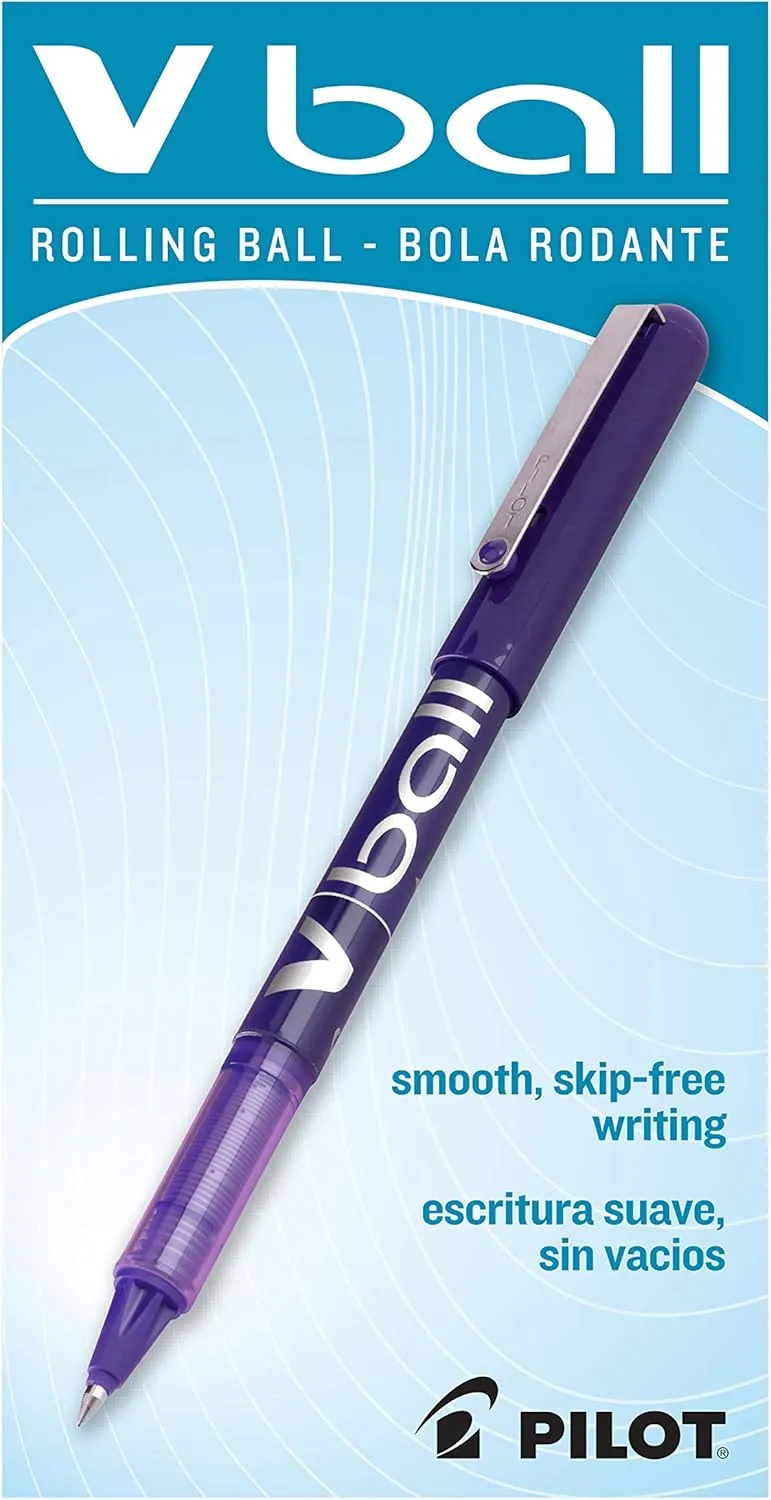 Pilot VBall Liquid Ink Rolling Ball Stick Pens, Extra Fine Point, Purple Ink, 12-Pack (35210)