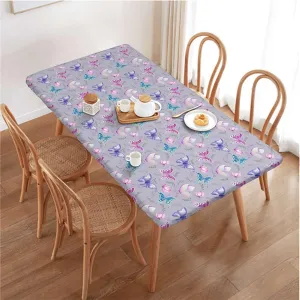 Pink Purple Fitted Tablecloth Cover, Fairy Colors Hippie Style Elastic Edged Table Cover for Farm Kitchen Dining Picnic Coffee Patio Decor Flying Animals Fits up 4 Foot Tables