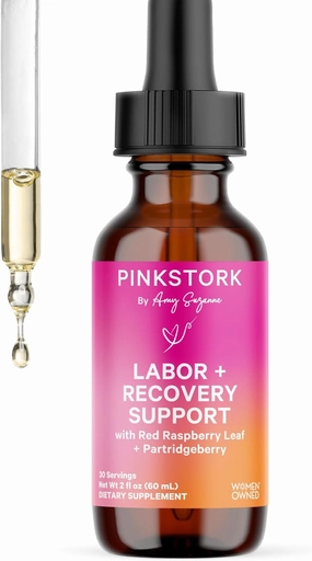 Pink Stork Labor Prep and Recovery Tincture with Red Raspberry Leaf - Natural Third Trimester & Postpartum Essentials, 9 Herbs for Gentle Birth, Uterine Support, & Hormone Balance - 2 oz