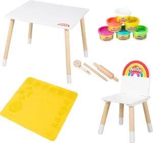 Play-Doh: Creative Seating Group Set - Wooden Crafting Table & Chair, (6) 1oz Containers, 3D Silicone Mat & 3pc Wooden Tools, Kids Ages 3 