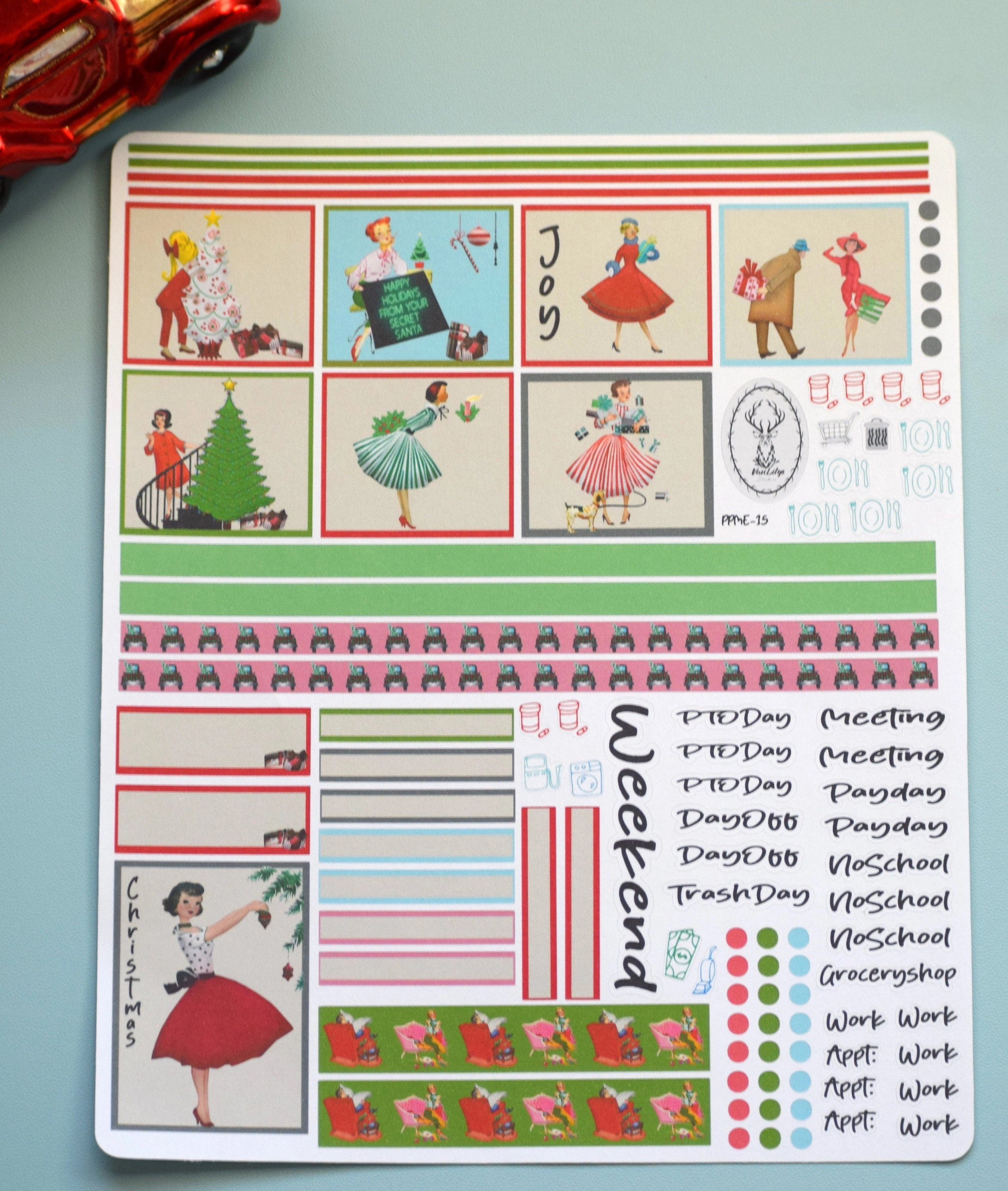 Plum Paper 7x9 ME Weekly Planner Sticker Kit #15, Retro Christmas