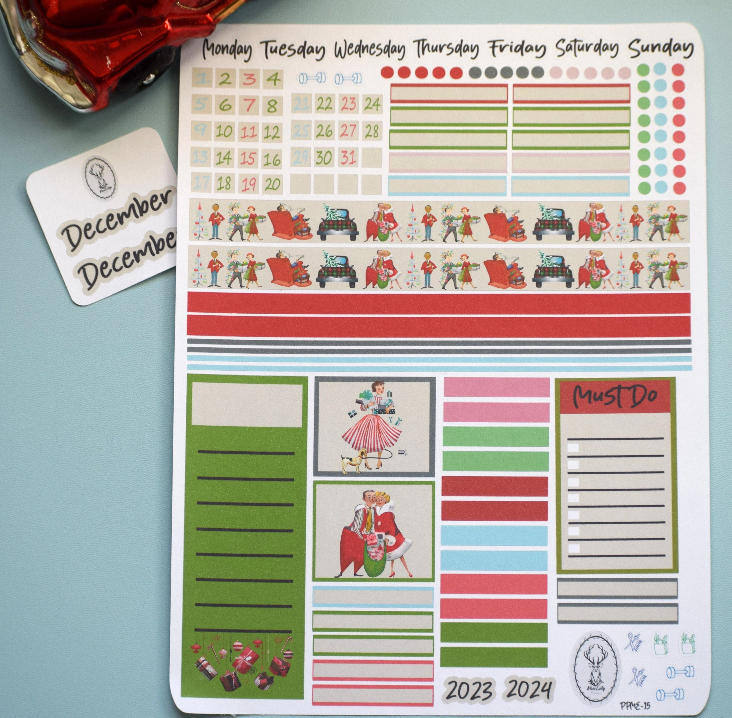 Plum Paper 7x9 ME Weekly Planner Sticker Kit #15, Retro Christmas