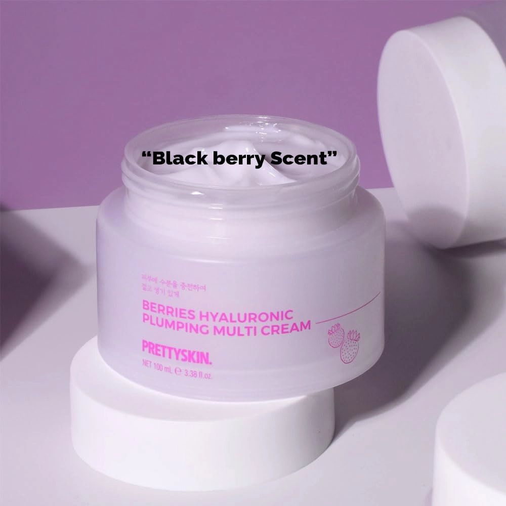 Plumping Facial Multi Cream with Hyaluronic Acid, Lightweight Hydration and Glow, 100ml (Berries, 3.38 fl oz)