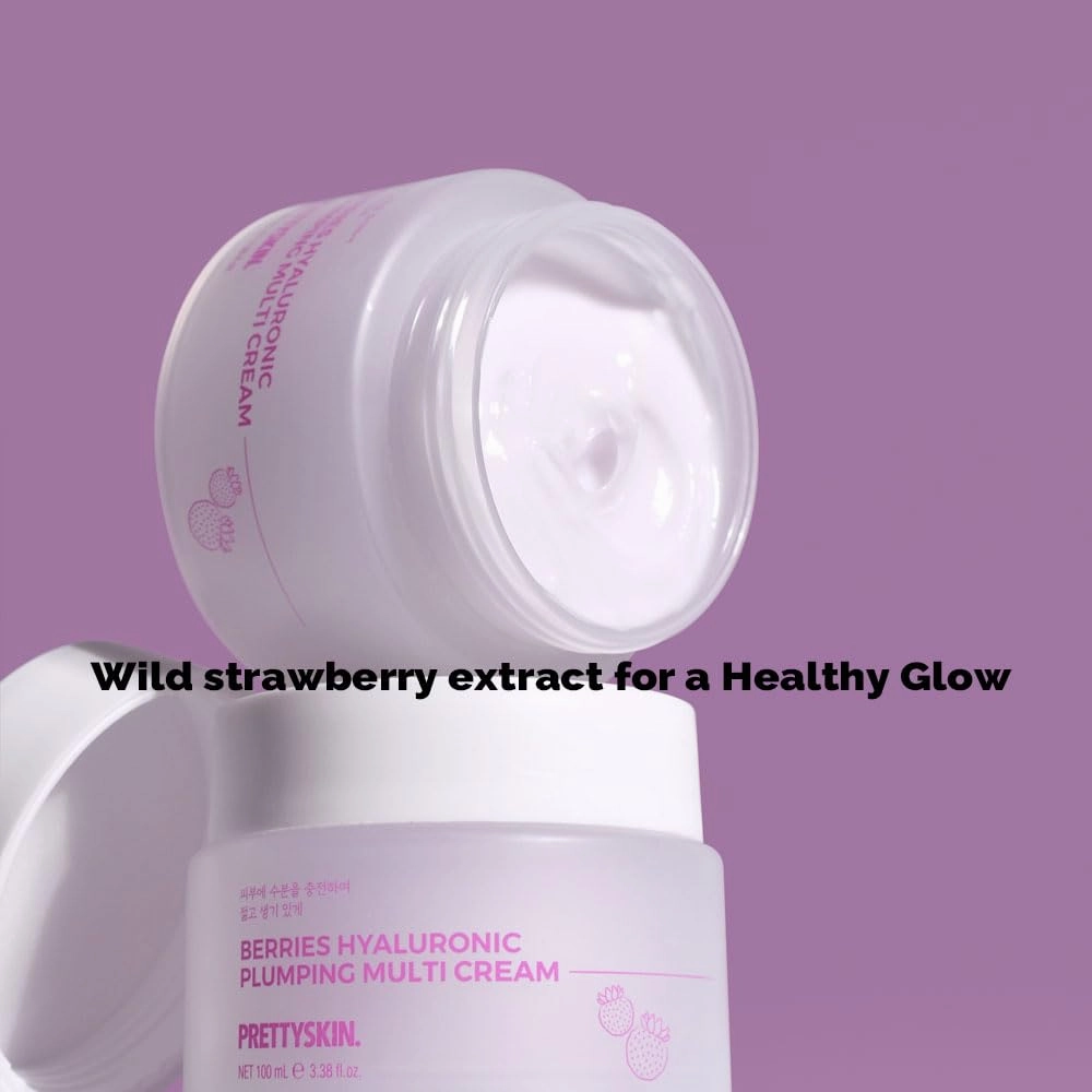 Plumping Facial Multi Cream with Hyaluronic Acid, Lightweight Hydration and Glow, 100ml (Berries, 3.38 fl oz)