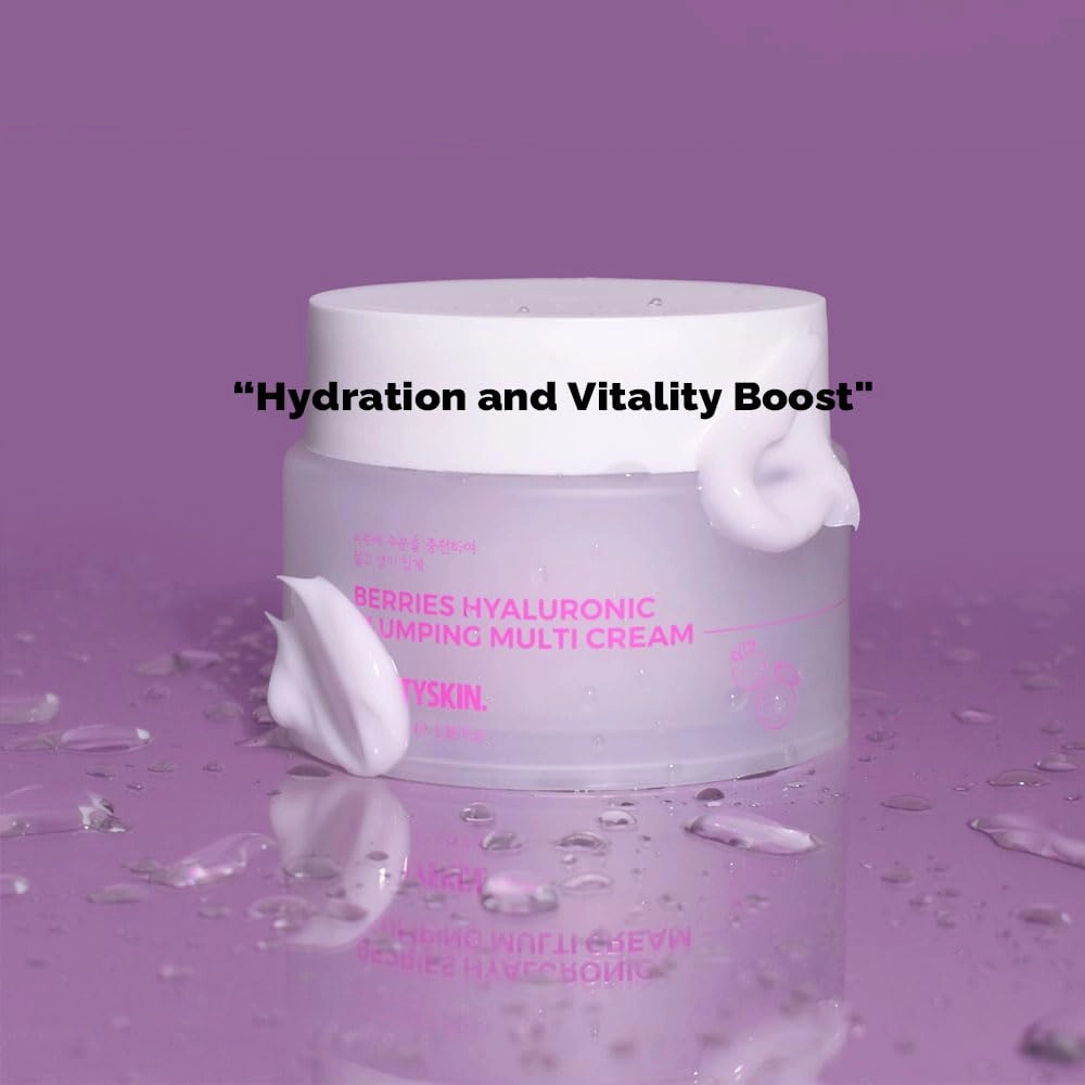 Plumping Facial Multi Cream with Hyaluronic Acid, Lightweight Hydration and Glow, 100ml (Berries, 3.38 fl oz)