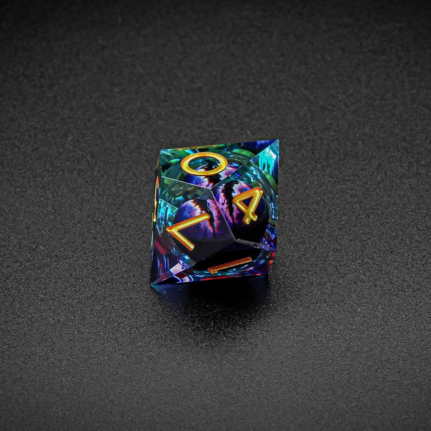 Polyhedral Dragon Eye Liquid Core Resin Dice Set Sharp Edge DND 7 Pieces for Role Playing Games with Gift Box for Dungeons and Dragons (Purple Gold)