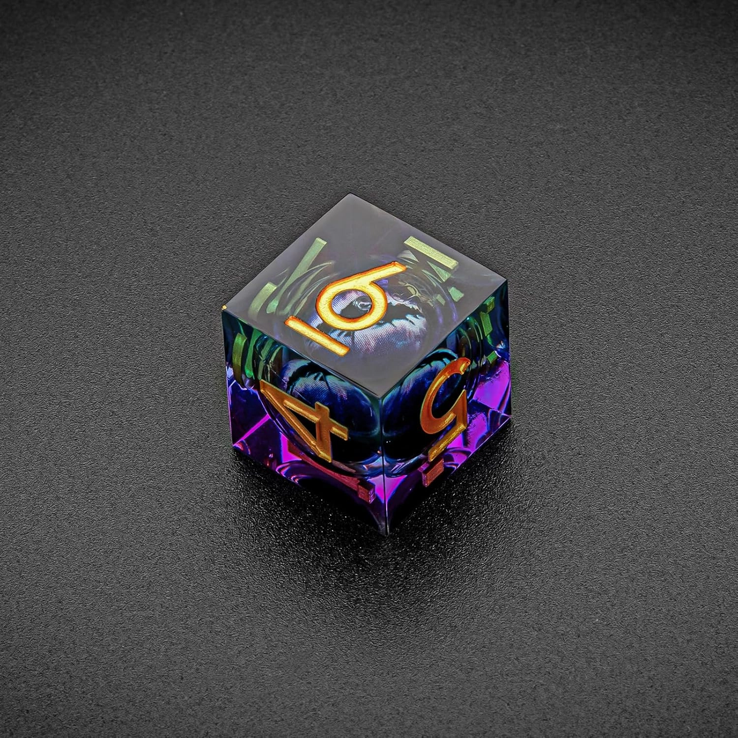 Polyhedral Dragon Eye Liquid Core Resin Dice Set Sharp Edge DND 7 Pieces for Role Playing Games with Gift Box for Dungeons and Dragons (Purple Gold)