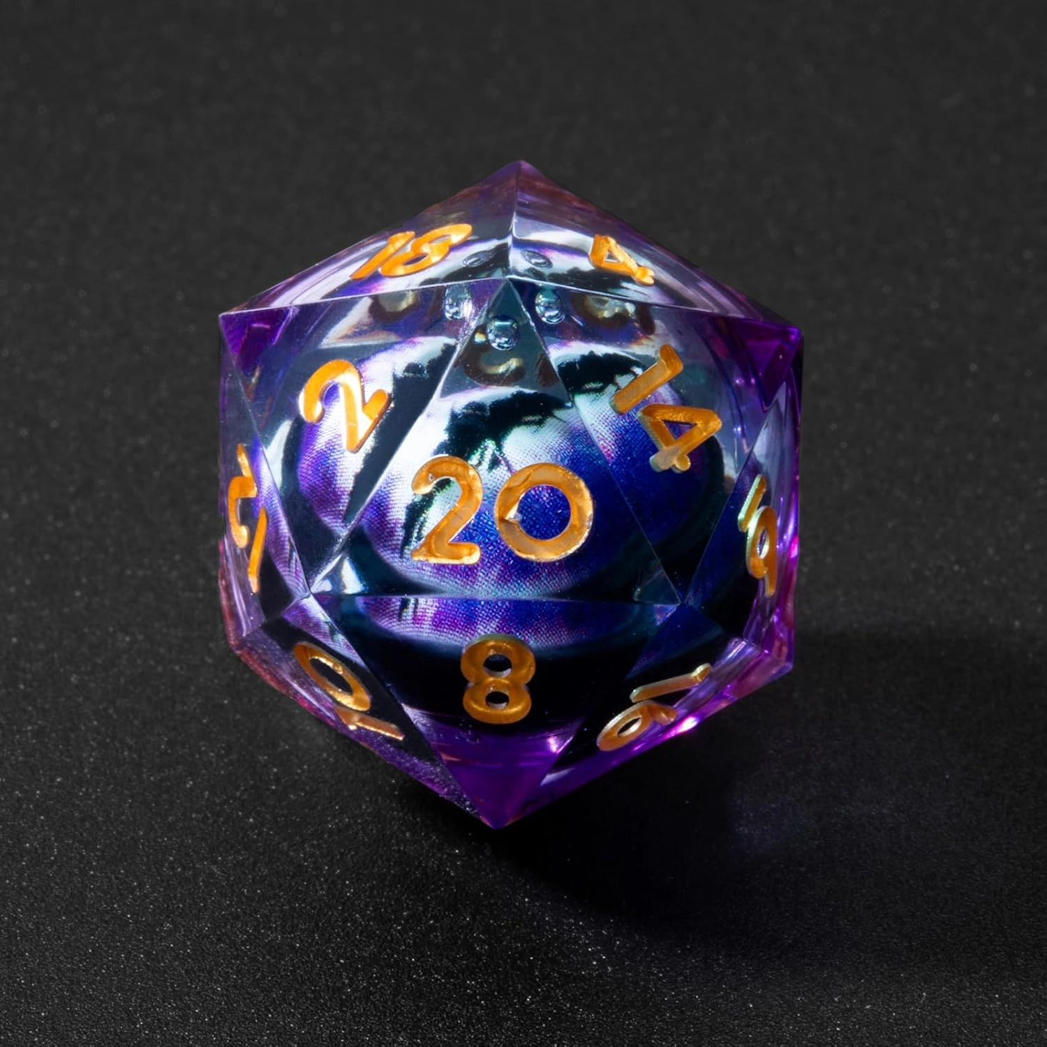 Polyhedral Dragon Eye Liquid Core Resin Dice Set Sharp Edge DND 7 Pieces for Role Playing Games with Gift Box for Dungeons and Dragons (Purple Gold)