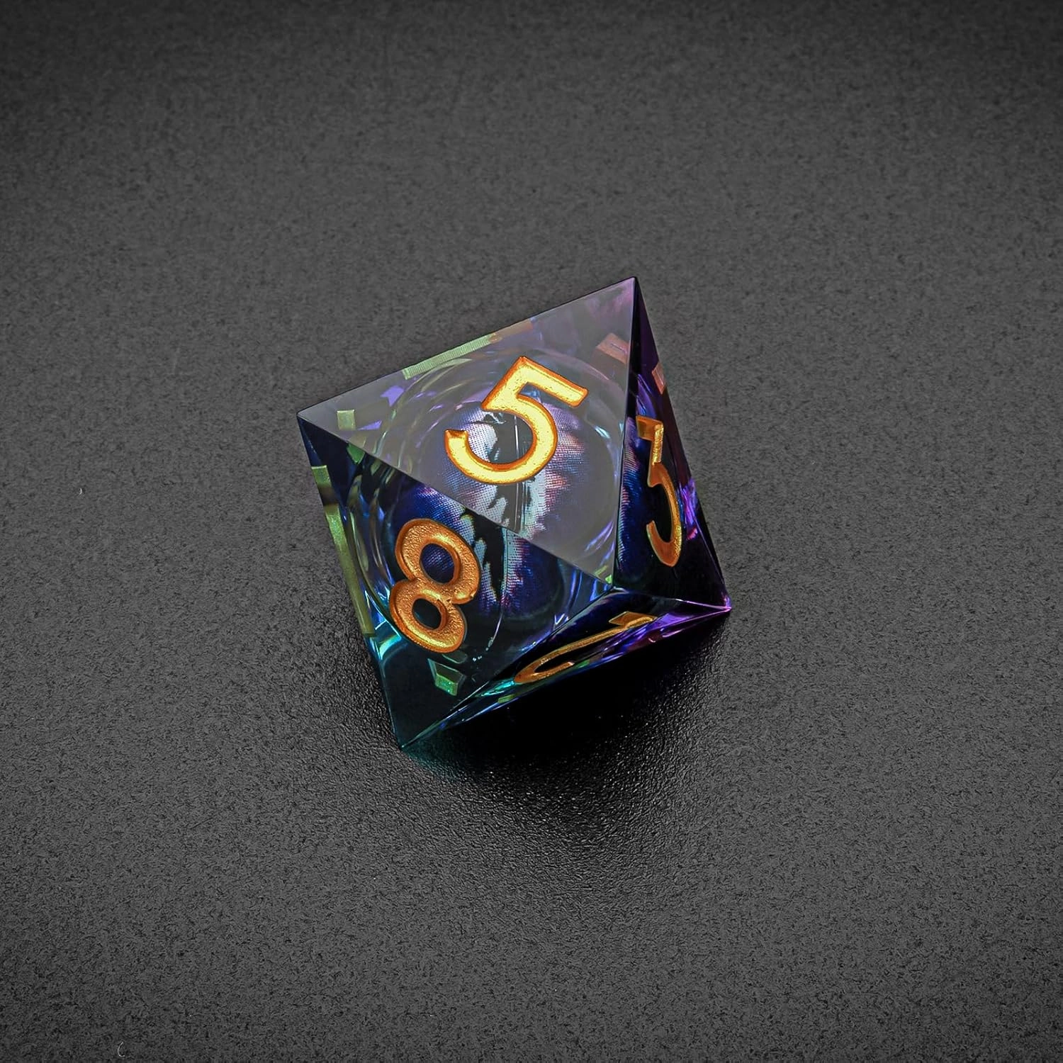 Polyhedral Dragon Eye Liquid Core Resin Dice Set Sharp Edge DND 7 Pieces for Role Playing Games with Gift Box for Dungeons and Dragons (Purple Gold)