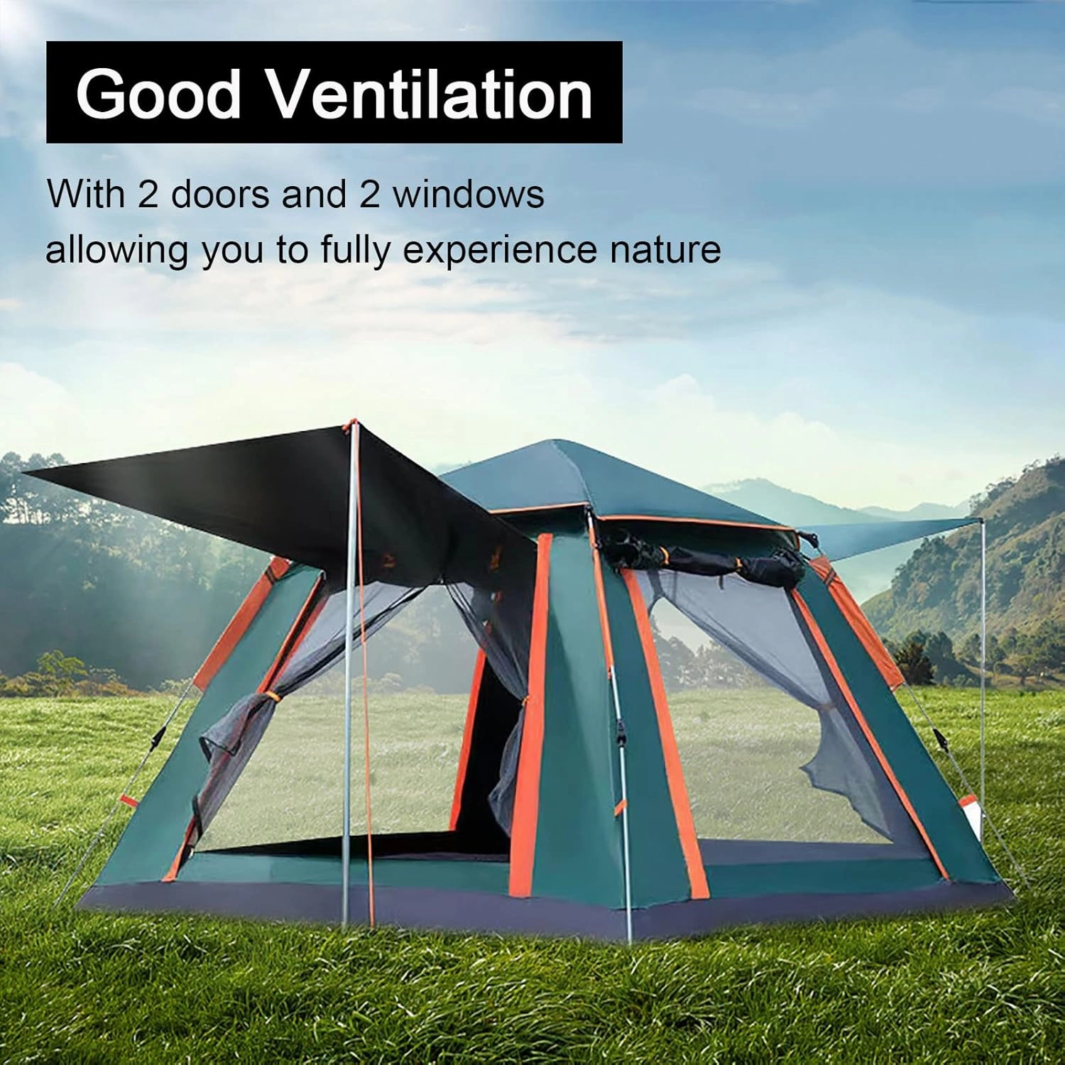 Pop Up Tent for Camping with Vestibule, Large Waterproof Windproof Instant Tent,Lightweight Easy Setup Dome Family Camping Tents Beach Parks Campsites for 4/6 People