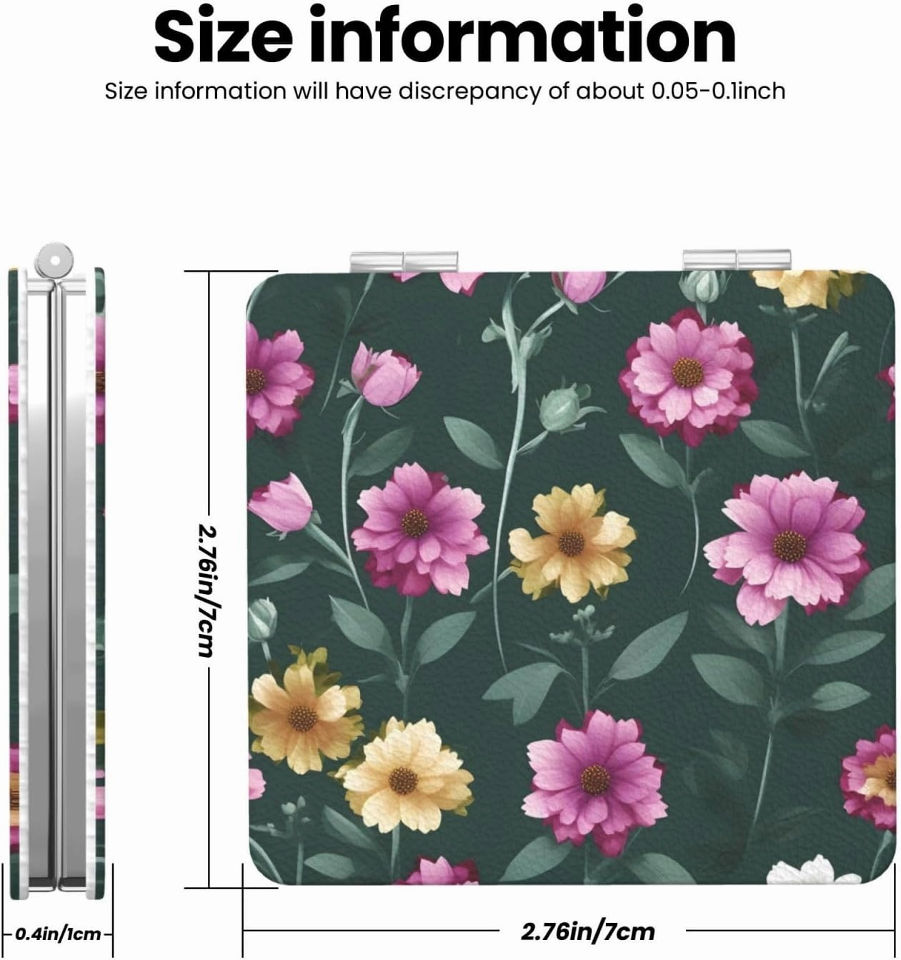 Portable Pocket Makeup Mirror Beautiful Purple Flowers Travel Cosmetic Mirror Square Print Magnifying Compact Mirror for Eyelash