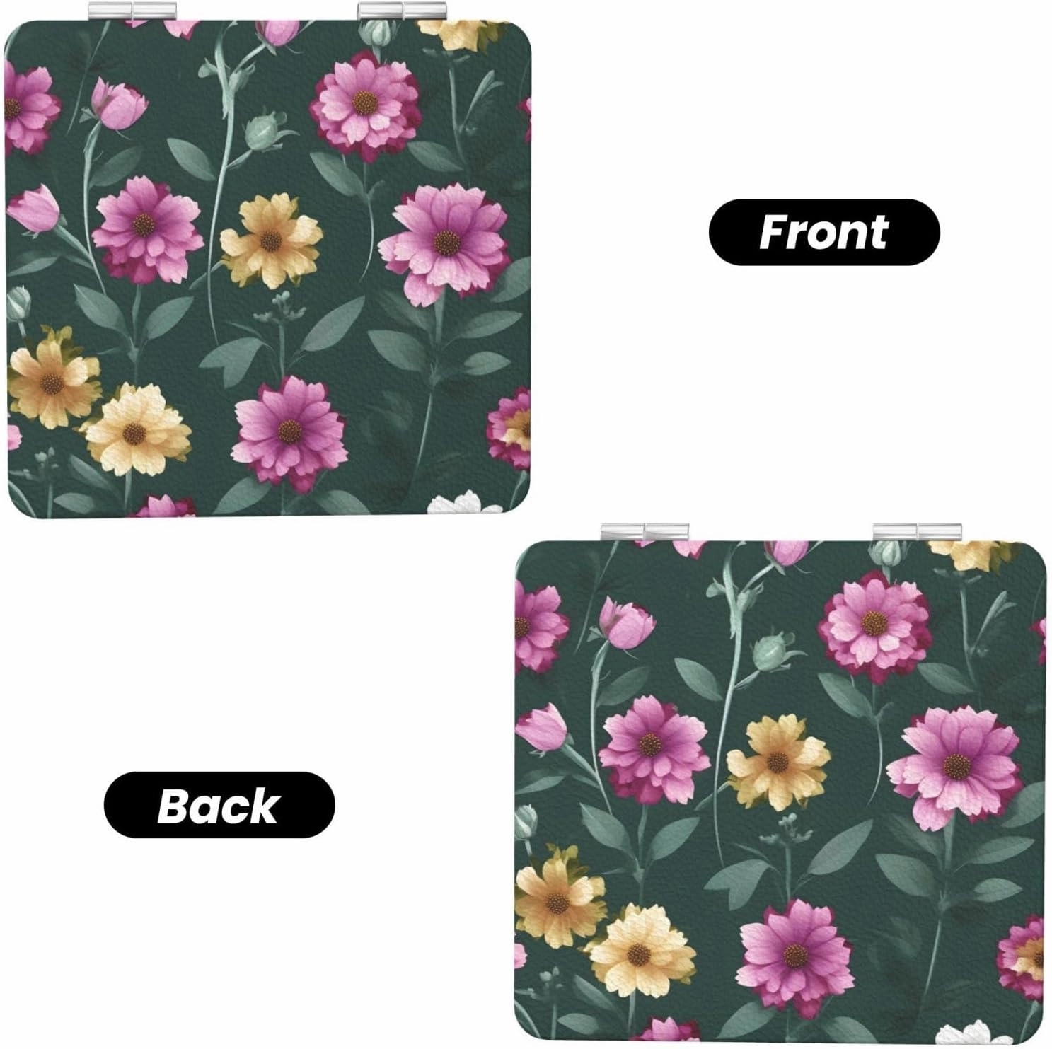 Portable Pocket Makeup Mirror Beautiful Purple Flowers Travel Cosmetic Mirror Square Print Magnifying Compact Mirror for Eyelash