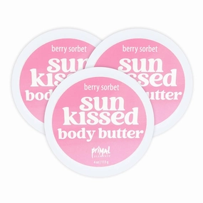 Primal Elements Sunkissed Body Butter with Coconut Oil, Shimmering Moisturizer for Ultimate Hydration and Nourishment, Suitable for All Skin Types, Instant Glow – Berry Sorbet, 3 pack (4 oz each)