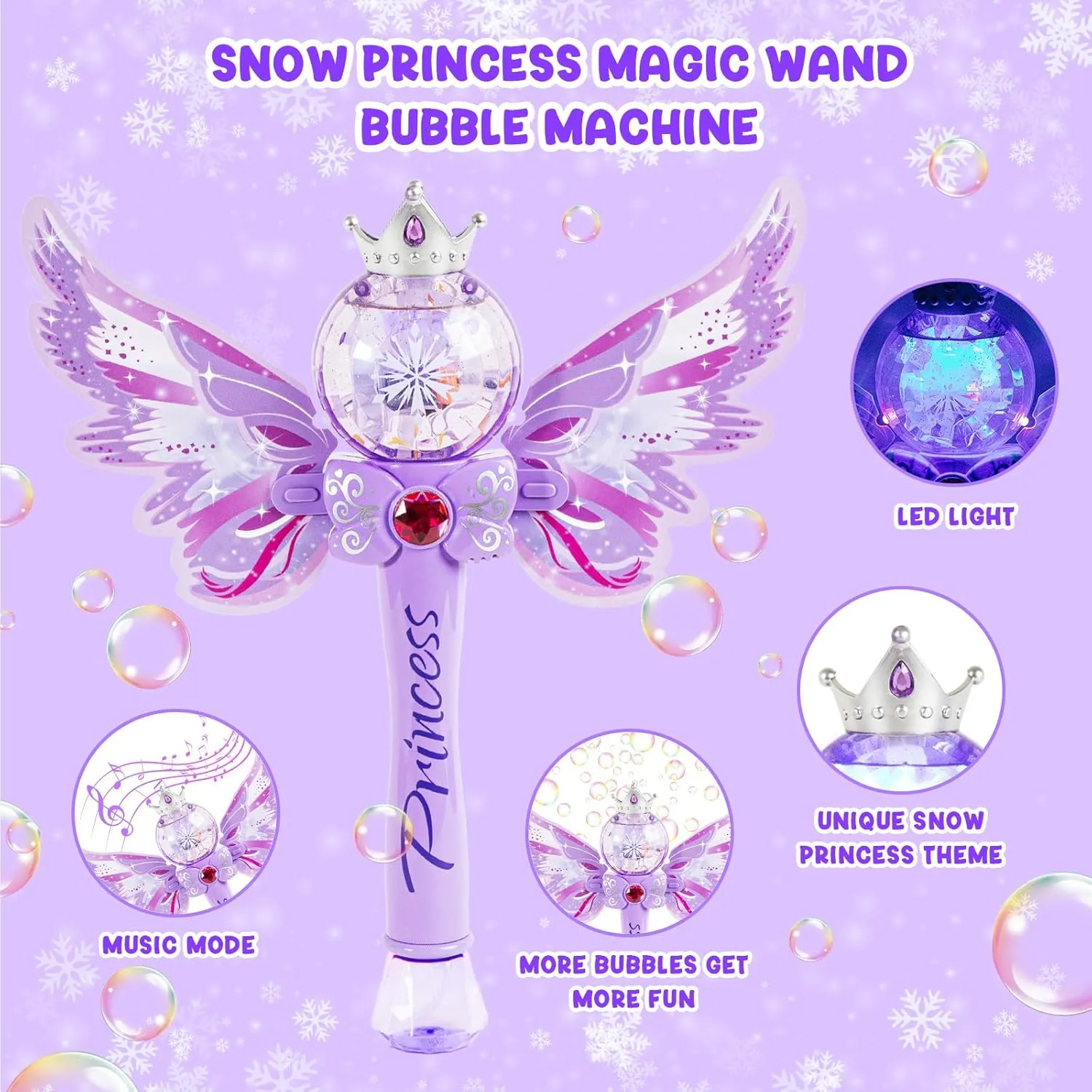 Princess Magic Bubble Wand Blower for Kids,Music & Light Up Automatic Bubble Machine Maker,Outdoor Bubble Toys for Girls,Party Easter Birthday Gift for Age 3 4 5 6 7 8 Years Old Girls Toddlers(Purple)