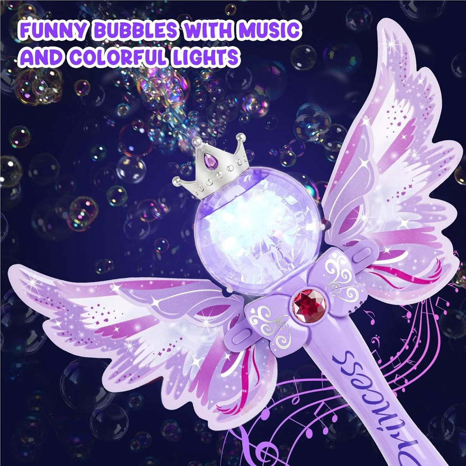 Princess Magic Bubble Wand Blower for Kids,Music & Light Up Automatic Bubble Machine Maker,Outdoor Bubble Toys for Girls,Party Easter Birthday Gift for Age 3 4 5 6 7 8 Years Old Girls Toddlers(Purple)