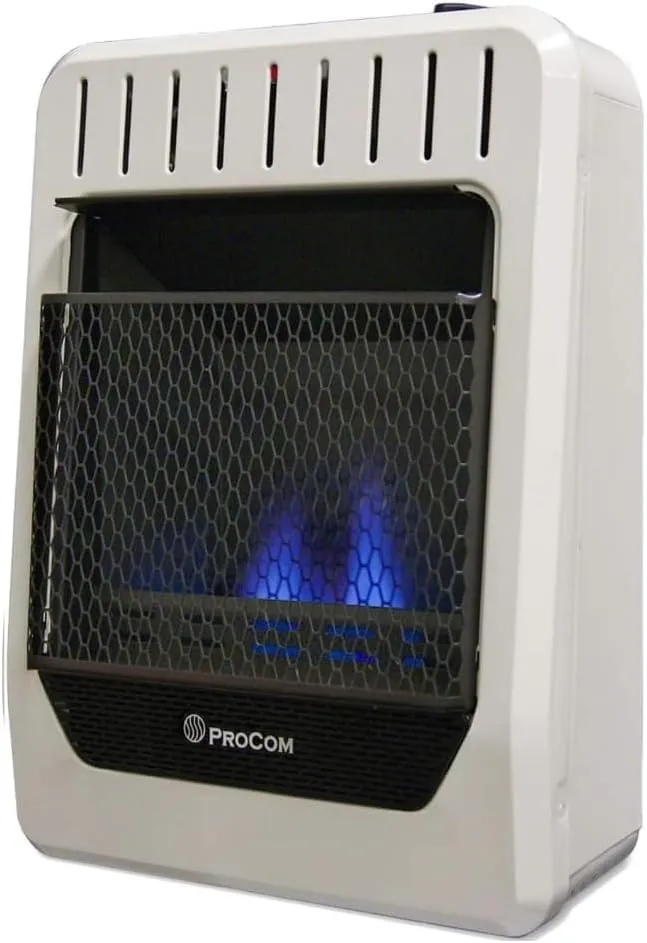 ProCom BF10M-B Ventless Dual Fuel Blue Flame Space Heater with Manual Control for Living Room, Bedroom, Home Office, 10000 BTU, Heats Up to 300 Sq. Ft., Includes Wall Mount and Base Feet, White