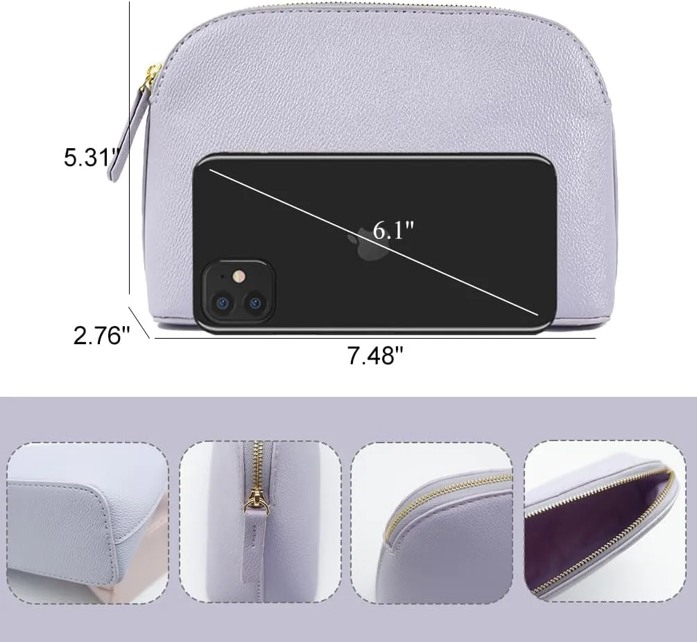 Pu Leather Makeup Bag for Purse, Cute Makeup Pouch Portable Beauty Bag for Traveling Cosmetic Organizer for Women and Girls (Light Purple)