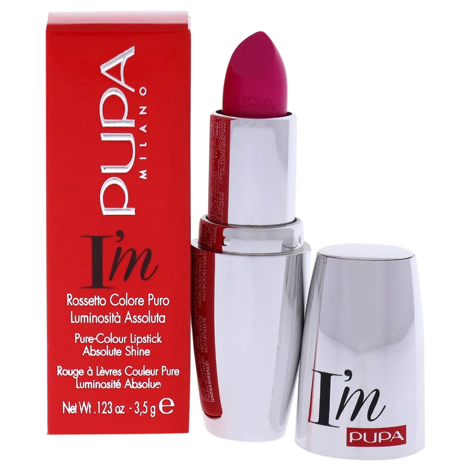 Pupa Milano I Am Pure-Colour Lipstick - Intense Color And Absolute Brightness - High Concentration Of Pigments - Lightweight And Flawless - Melts Perfectly On Lips - 405 Electric Fuchsia - 0.123 OZ